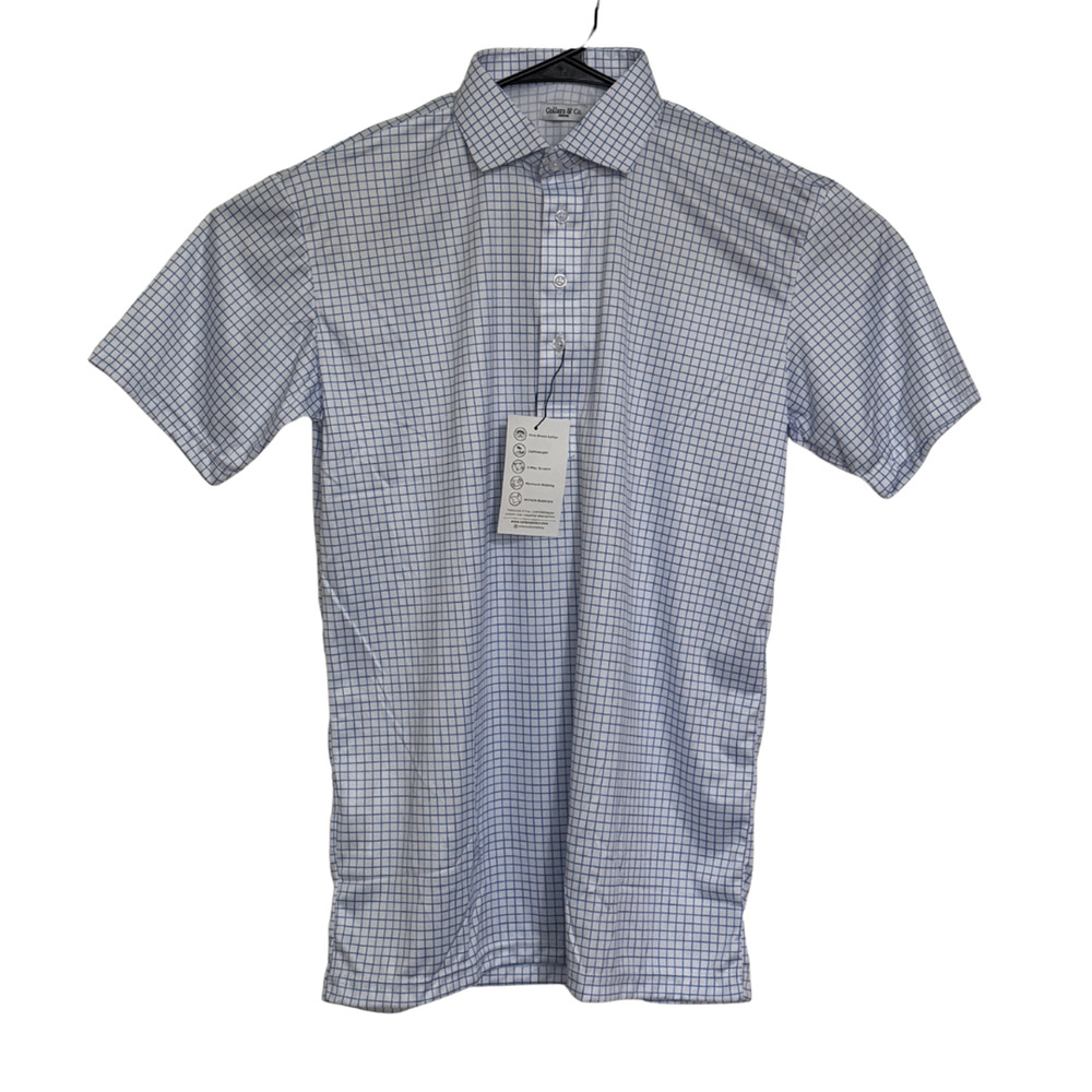 COLLARS & CO Polo Shirt 2XL RELAXED Blue Check Performance Semi Spread NWT - Picture 2 of 7
